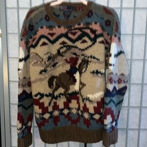 Rare Vintage Polo Ralph Lauren Cowboy Handmade Wool Sweater size Medium GUC